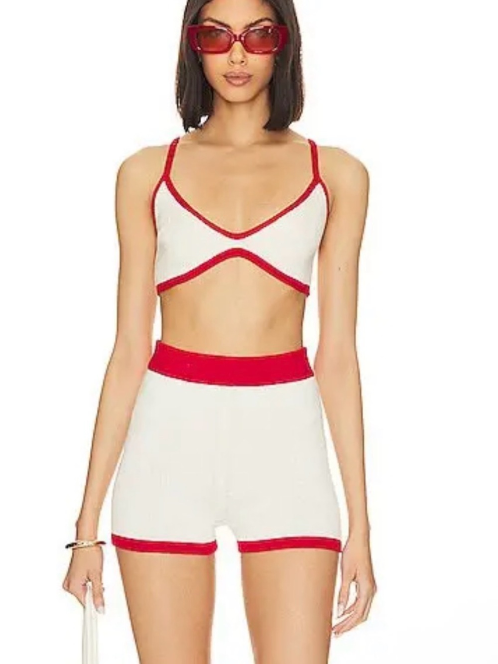Asta Resort Lucia Knit Shorts Cherry Red White Contrast Size Small